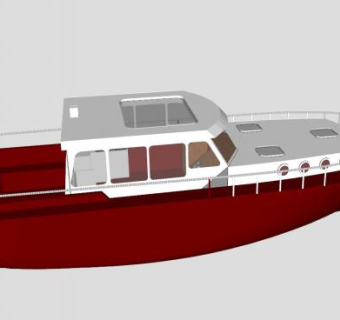 红白游艇船舶SU模型下载_sketchup草图大师SKP模型