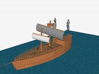 双桅木帆船SU模型下载_sketchup草图大师SKP模型