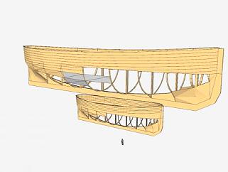 木质船舱船架SU模型下载_sketchup草图大师SKP模型
