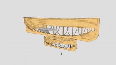 木质船舱船架SU模型下载_sketchup草图大师SKP模型