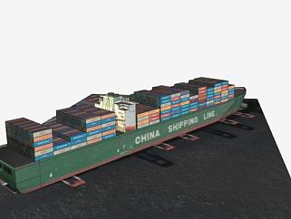 大型集装箱货船SU模型下载_sketchup草图大师SKP模型