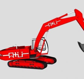 红色挖掘机SU模型下载_sketchup草图大师SKP模型