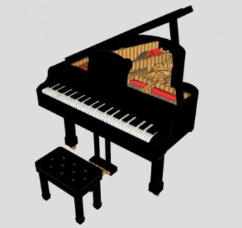 带长椅大钢琴SU模型下载_sketchup草图大师SKP模型