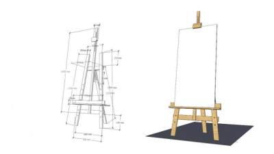 实木画架SU模型下载_sketchup草图大师SKP模型