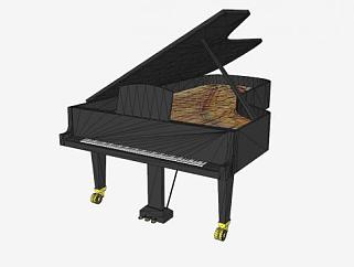 黑色三角音乐钢琴SU模型下载_sketchup草图大师SKP模型