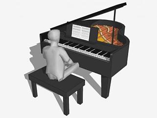 <em>三角钢琴</em>大钢琴SU模型下载_sketchup草图大师SKP模型