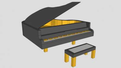 灰色三角钢琴SU模型下载_sketchup草图大师SKP模型