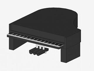 黑色专业三角钢琴SU模型下载_sketchup草图大师SKP模型