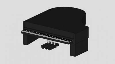 黑色专业三角钢琴SU模型下载_sketchup草图大师SKP模型