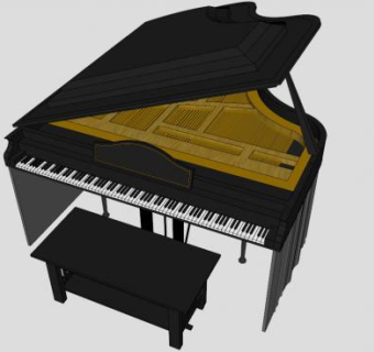 音乐乐器三角钢琴SU模型下载_sketchup草图大师SKP模型