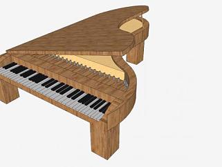 三角钢琴棕色乐器SU模型下载_sketchup草图大师SKP模型