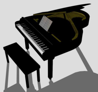 乐器黑色三角钢琴SU模型下载_sketchup草图大师SKP模型