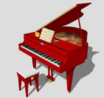 红色三角钢琴SU模型下载_sketchup草图大师SKP模型