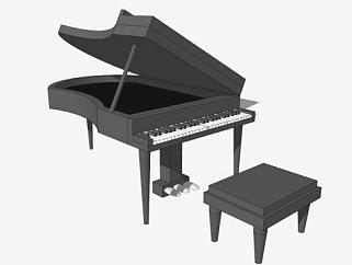 灰色大钢琴SU模型下载_sketchup草图大师SKP模型