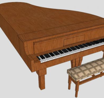 木质棕色三角钢琴SU模型下载_sketchup草图大师SKP模型