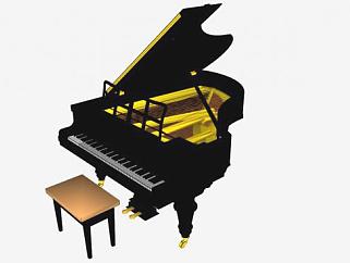 艺术家黑色钢琴SU模型下载_sketchup草图大师SKP模型