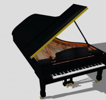 三角钢琴黑色乐器SU模型下载_sketchup草图大师SKP模型