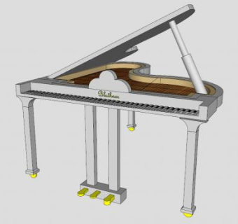 蓝恩白色大钢琴SU模型下载_sketchup草图大师SKP模型