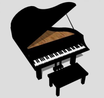现代黑色钢琴SU模型下载_sketchup草图大师SKP模型