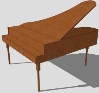 三角钢琴棕色音乐SU模型下载_sketchup草图大师SKP模型