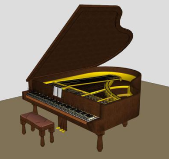 实木三角钢琴SU模型下载_sketchup草图大师SKP模型