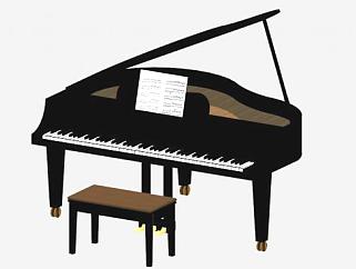 小型黑色平台钢琴SU模型下载_sketchup草图大师SKP模型