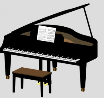 小型黑色平台钢琴SU模型下载_sketchup草图大师SKP模型