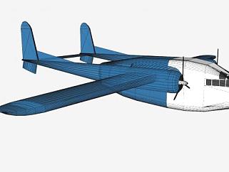 双尾翼飞机SU模型下载_sketchup草图大师SKP模型