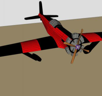 红黑色螺旋桨飞机SU模型下载_sketchup草图大师SKP模型