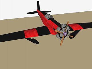 <em>红黑色</em>螺旋桨飞机SU模型下载_sketchup草图大师SKP模型