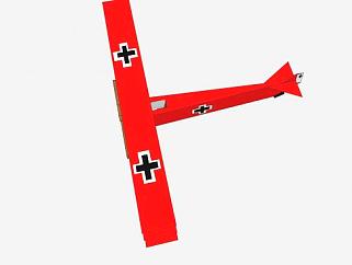 红色多翼螺旋桨飞机SU模型下载_sketchup草图大师SKP模型