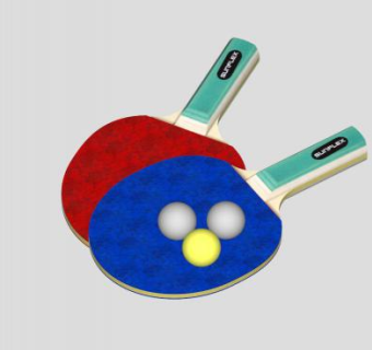 红蓝球拍乒乓球SU模型下载_sketchup草图大师SKP模型
