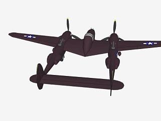 P-38闪电截击机SU模型下载_sketchup草图大师SKP模型