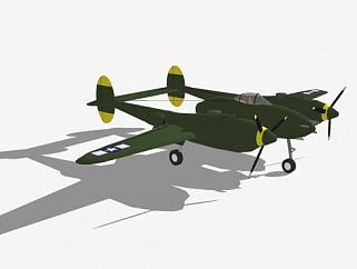 P-38闪电式截击机SU模型下载_sketchup草图大师SKP模型