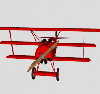 红色福克Dr-1三翼机SU模型下载_sketchup草图大师SKP模型