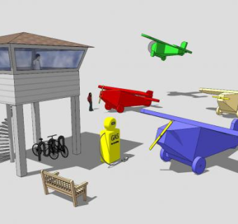 加油站中的固翼机SU模型下载_sketchup草图大师SKP模型