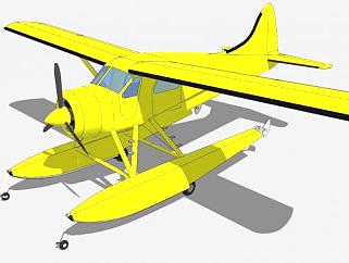 黄色DHC-2海狸水上飞机SU模型下载_sketchup草图大师SKP模型