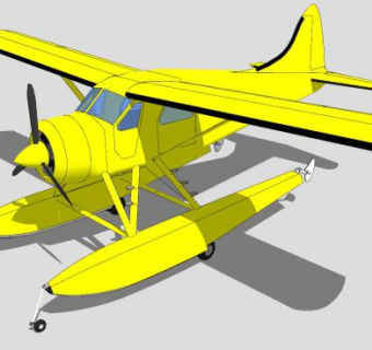 黄色DHC-2海狸水上飞机SU模型下载_sketchup草图大师SKP模型