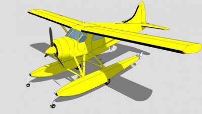 黄色DHC-2海狸水上飞机SU模型下载_sketchup草图大师SKP模型