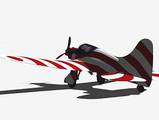 红白条纹特技飞机SU模型下载_sketchup草图大师SKP模型