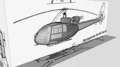 法国宇航小羚羊直升机SU模型下载_sketchup草图大师SKP模型