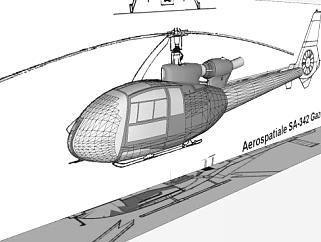 法国宇航小羚羊直升机SU模型下载_sketchup草图大师SKP模型