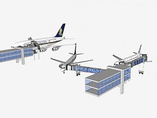 喷气桥和客机SU模型下载_sketchup草图大师SKP模型