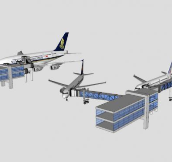 喷气桥和客机SU模型下载_sketchup草图大师SKP模型