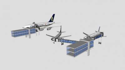 喷气桥和客机SU模型下载_sketchup草图大师SKP模型