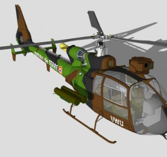 法国宇航SA-342M直升机SU模型下载_sketchup草图大师SKP模型