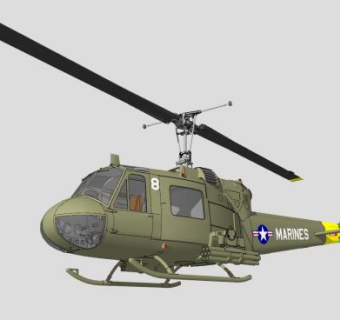 美国UH-1休伊直升机SU模型下载_sketchup草图大师SKP模型