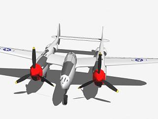 洛克希德P-38闪电截击机SU模型下载_sketchup草图大师SKP模型