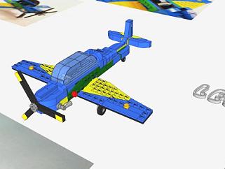 蓝色桨飞机SU模型下载_sketchup草图大师SKP模型