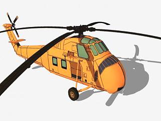 橙色S-58直升机SU模型下载_sketchup草图大师SKP模型